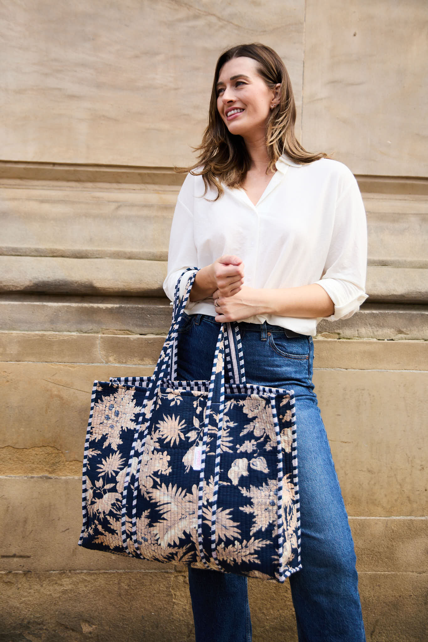 Serendipity Cotton Quilted Tote - Midnight Blossom
