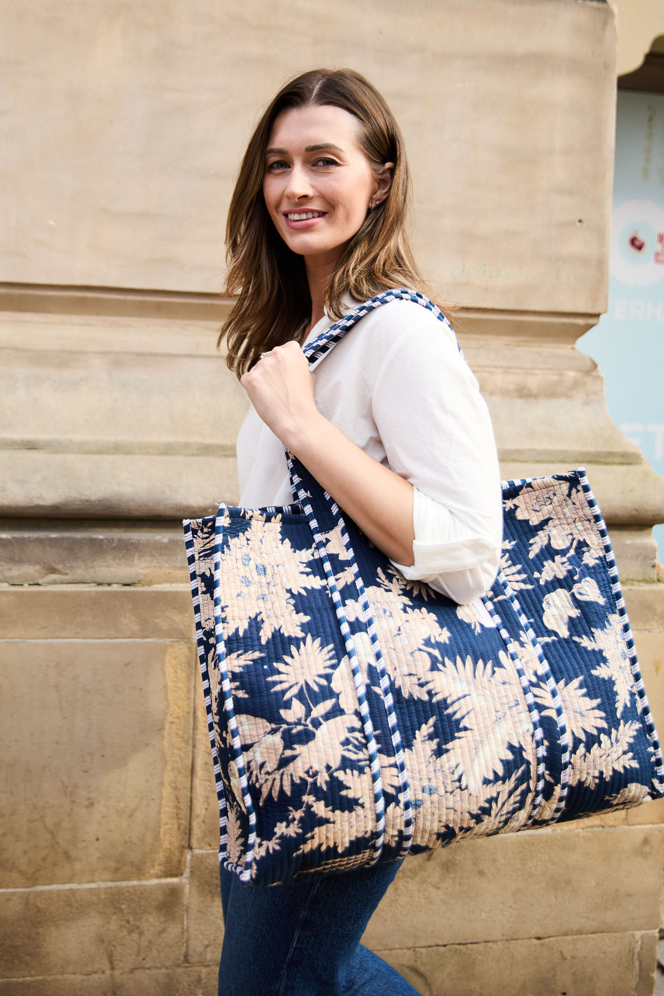 Serendipity Cotton Quilted Tote - Midnight Blossom