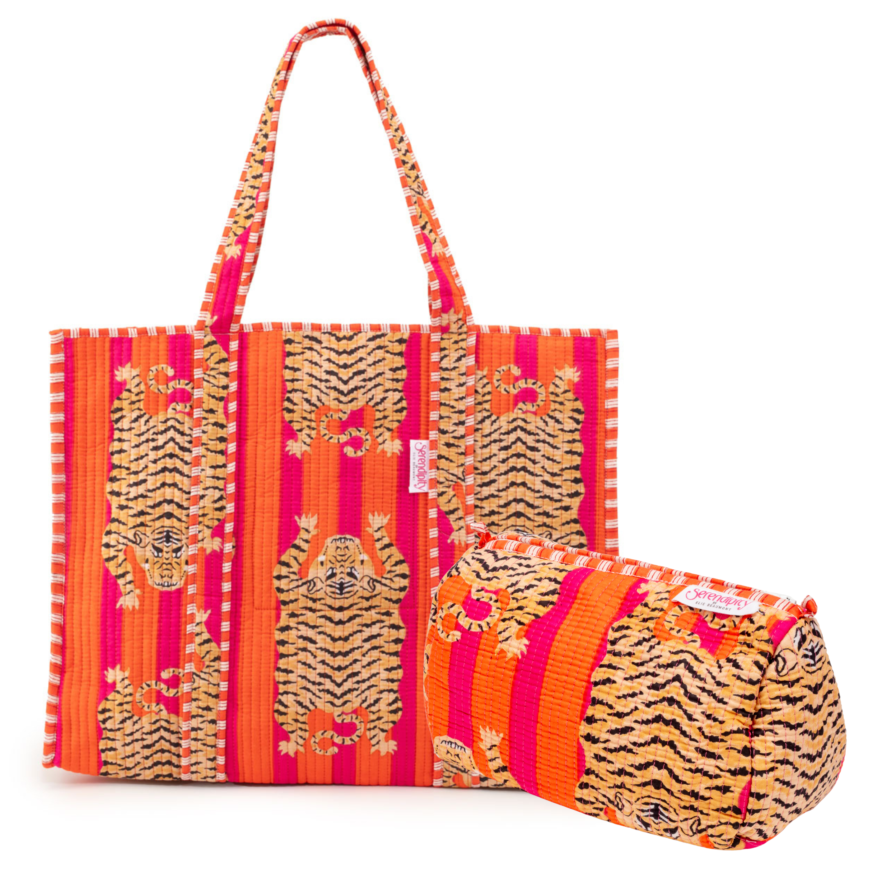 Serendipity Cotton Tote & Cosmetic Bag Set - Tibetan Tiger