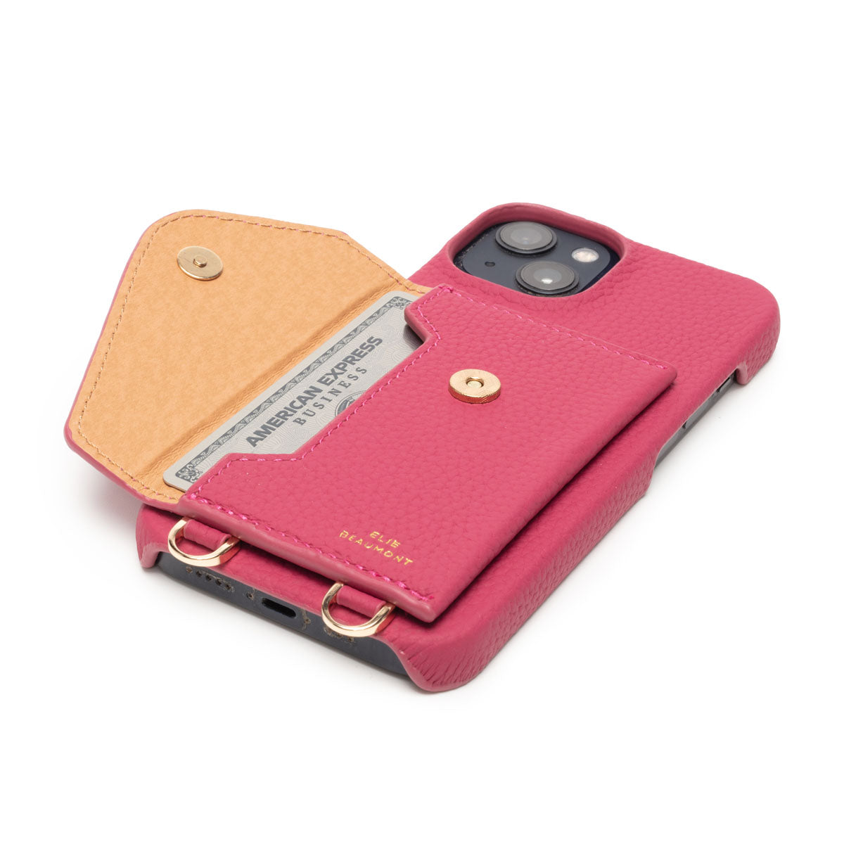 Side Image of an Azalea Hard Leather iPhone case for Women with open pocket by Elie Beaumont