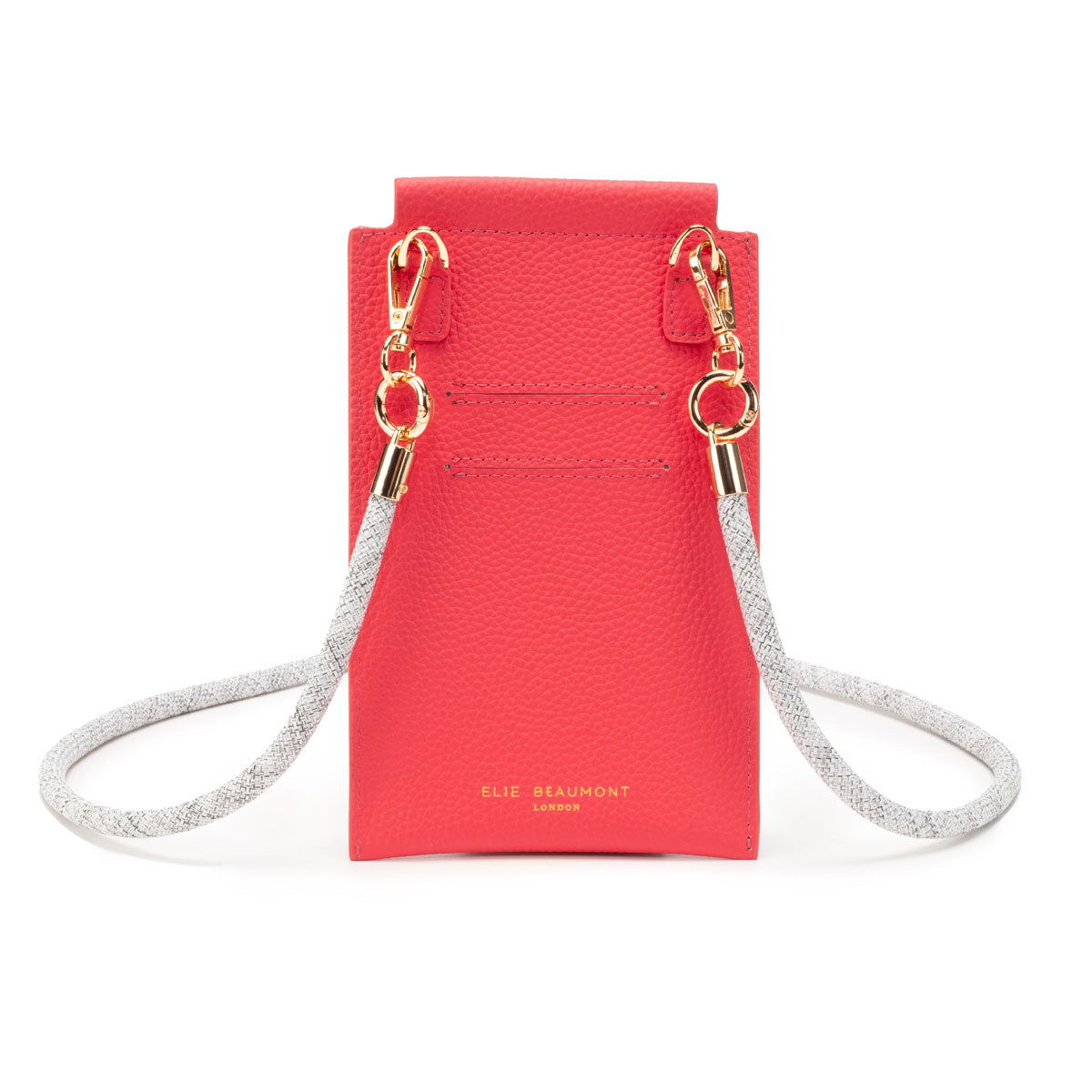Image of the Azalea Leather Phone Pouch for Women by Elie Beaumont with Distressed Grey Lanyard Strap