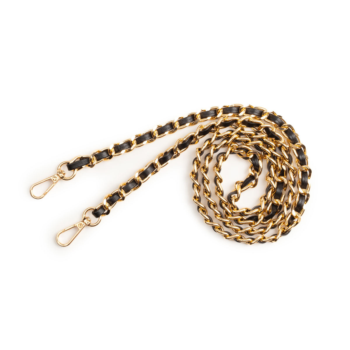 Image of the coiled Black Chain Lanyard Strap for Women by Elie Beaumont
