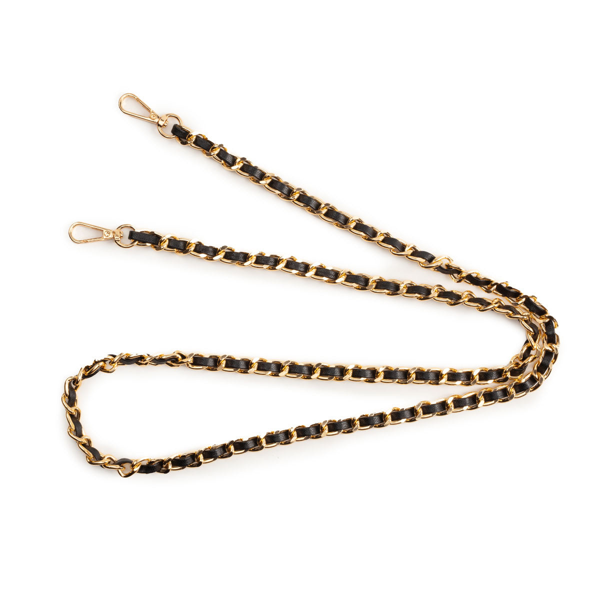 Image of the splayed flat laid Black Chain Lanyard Strap for Women by Elie Beaumont
