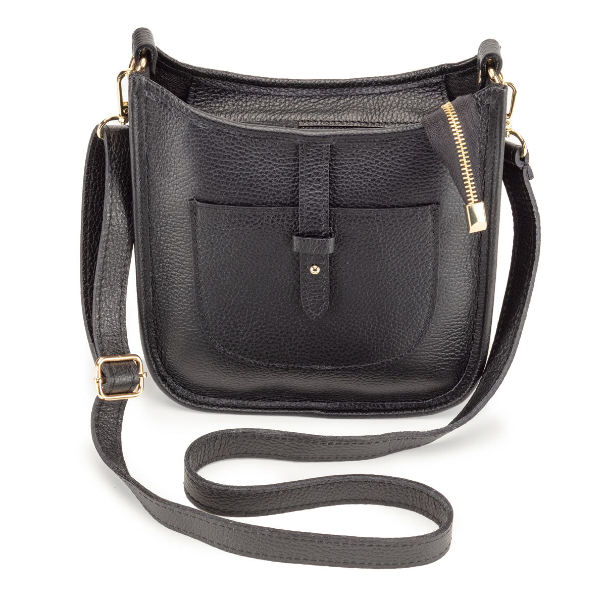 Image of a Black Leather Messenger Bag with matching strap for Women by Elie Beaumont