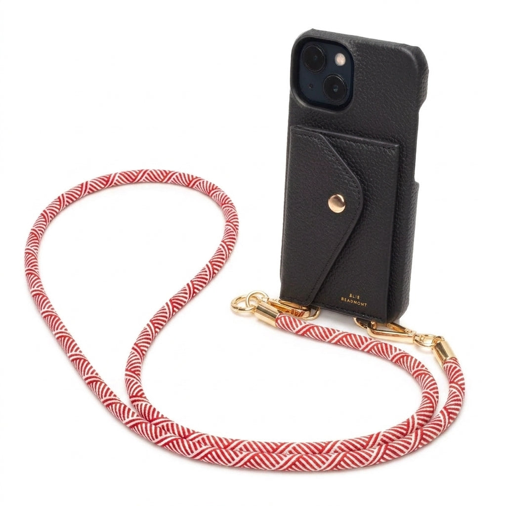 Genuine Leather iPhone Case - Black - Red Inca Lanyard