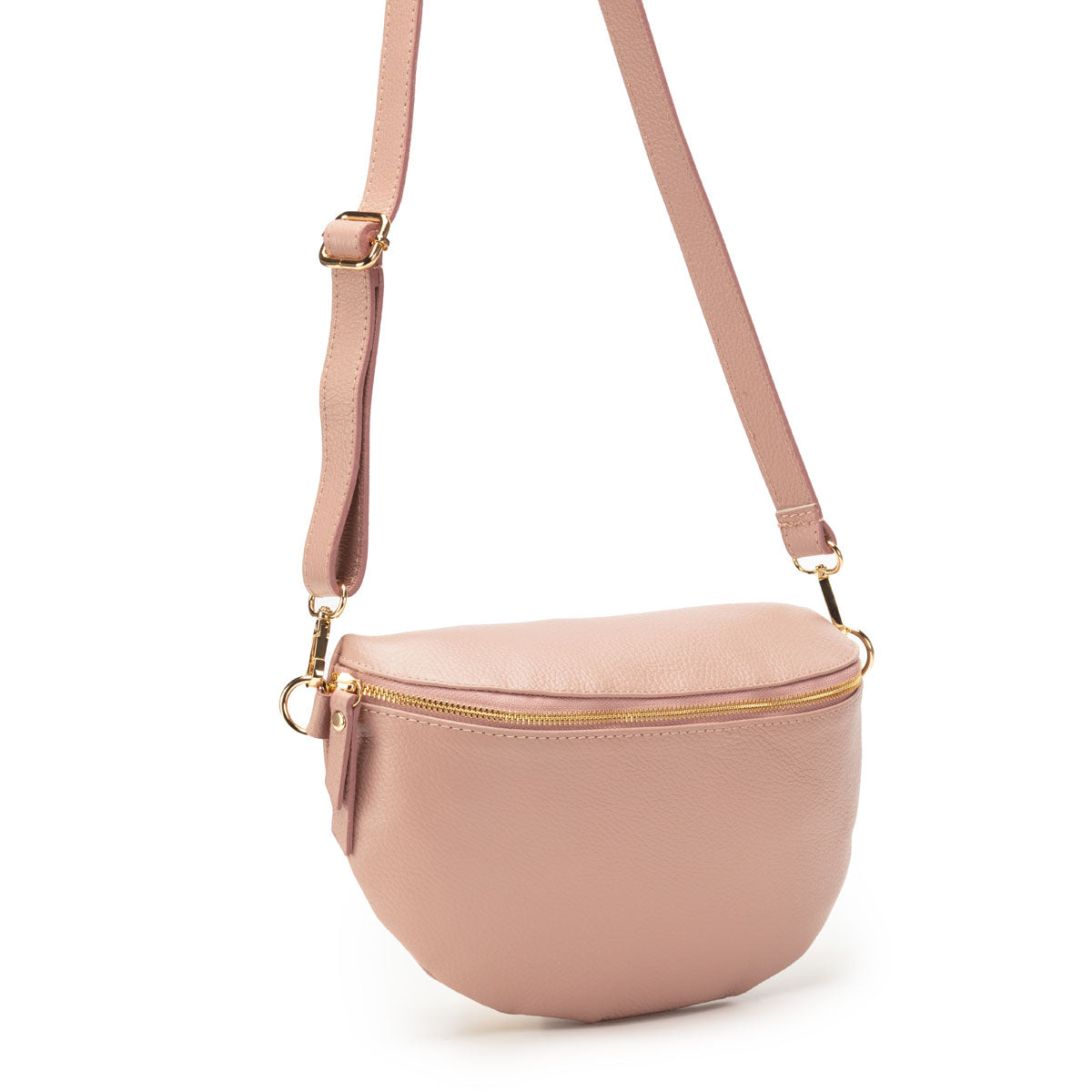 Front View Image of a Blush Pink Leather Large Sized Slingbag with strap for Women by Elie Beaumont