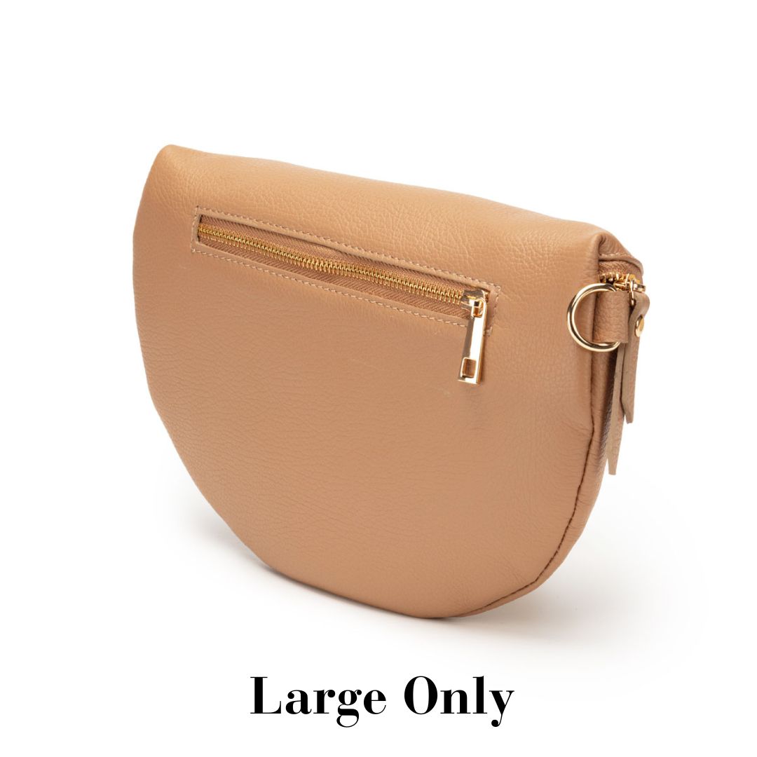 Rear View Image of a Camel Brown Leather Large Sized Slingbag for Women by Elie Beaumont
