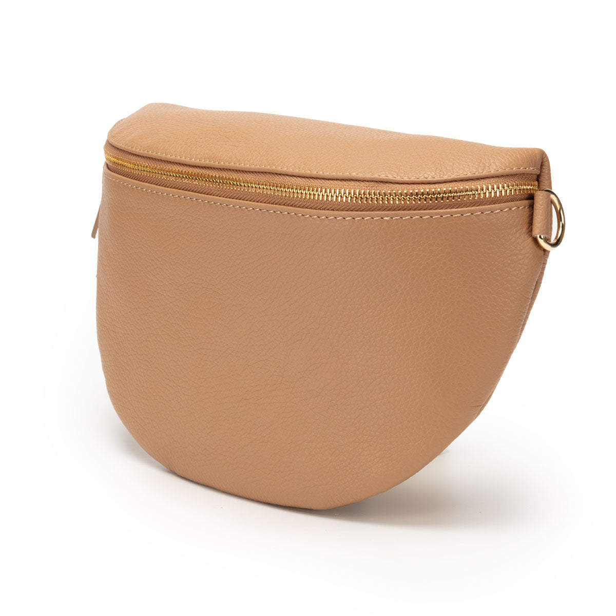 Side View Image of a Camel Brown Leather Large Sized Slingbag for Women by Elie Beaumont