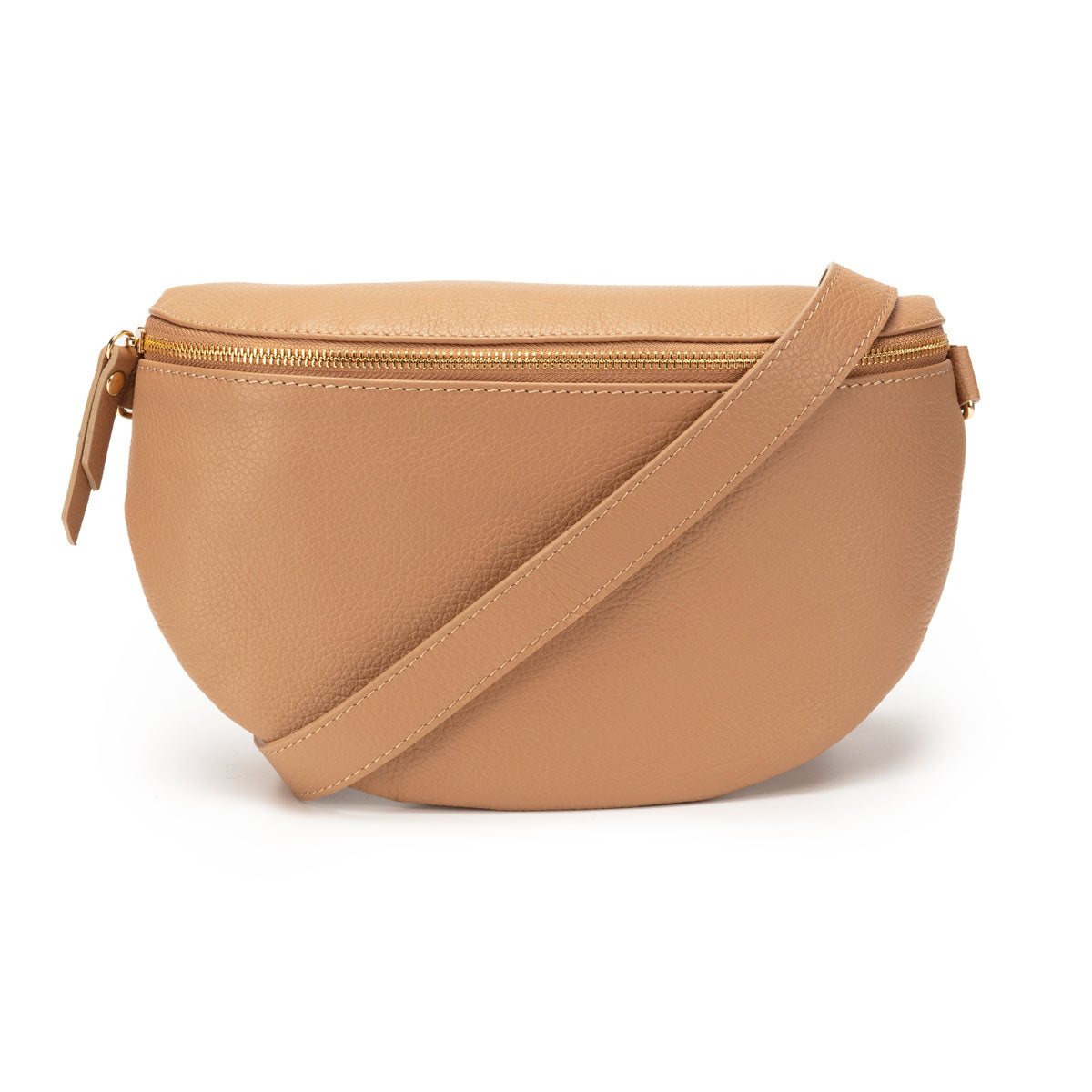 Image of a Camel Brown Leather Large Sized Slingbag with matching strap for Women by Elie Beaumont
