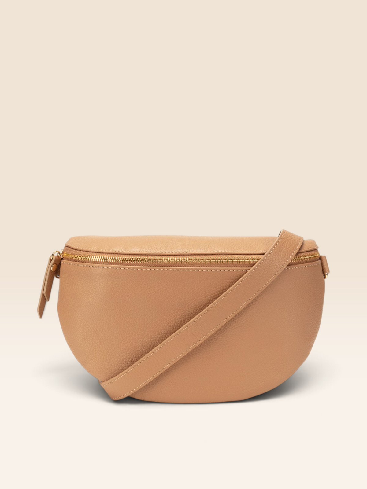 Image of a Camel Brown Leather Large Sized Slingbag with matching strap for Women by Elie Beaumont