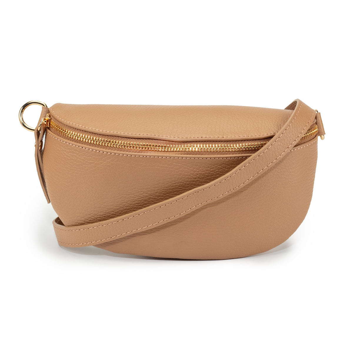 Image of a Camel Brown Leather Regular Sized Slingbag with matching strap for Women by Elie Beaumont