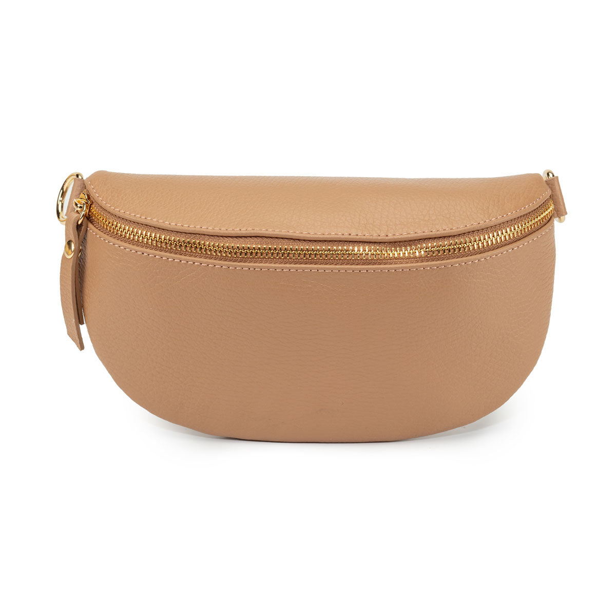 Image of a Camel Brown Leather Regular Sized Slingbag with matching strap for Women by Elie Beaumont