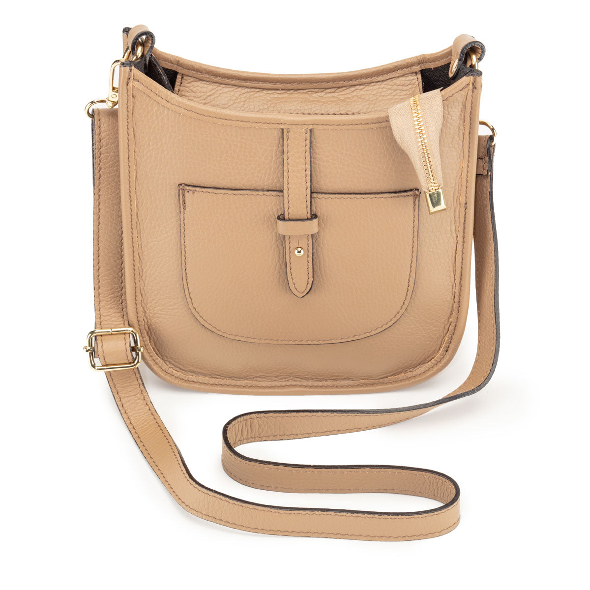 Image of a Cappuccino Brown Leather Messenger Bag with matching strap for Women by Elie Beaumont