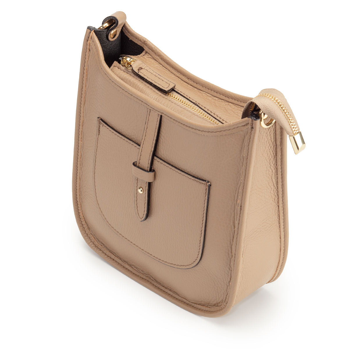 Side View Image of a Cappuccino Brown Leather Messenger bag for Women by Elie Beaumont