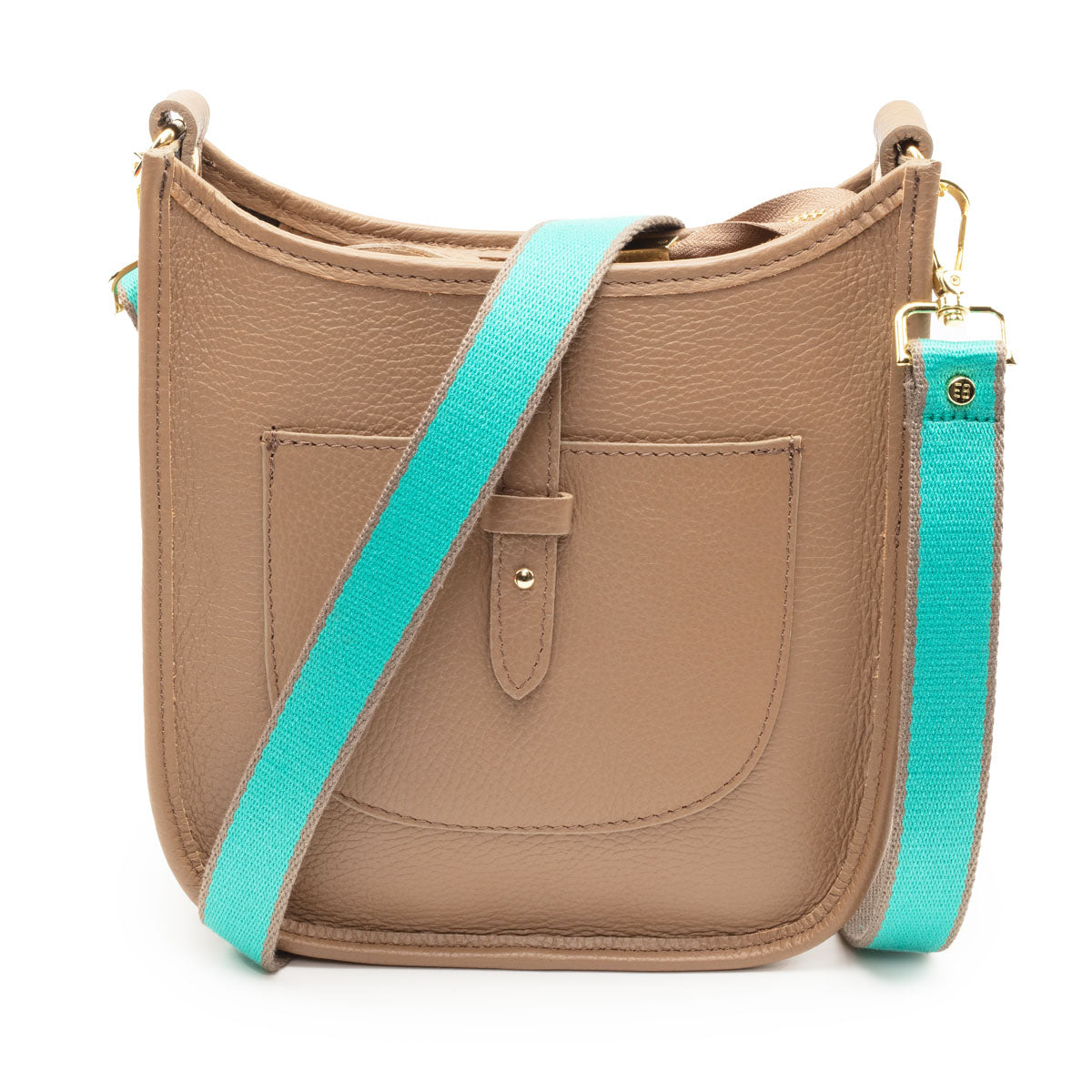 Image of a Cappuccino Brown Leather Messenger bag with striped strap for Women by Elie Beaumont