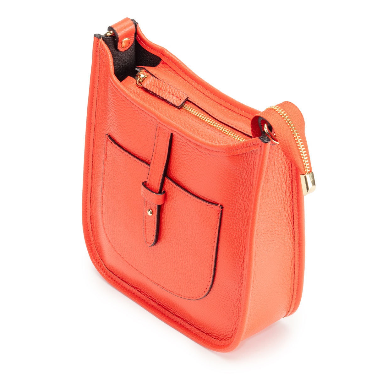 Side View Image of a Coral Orange Leather Messenger bag for Women by Elie Beaumont