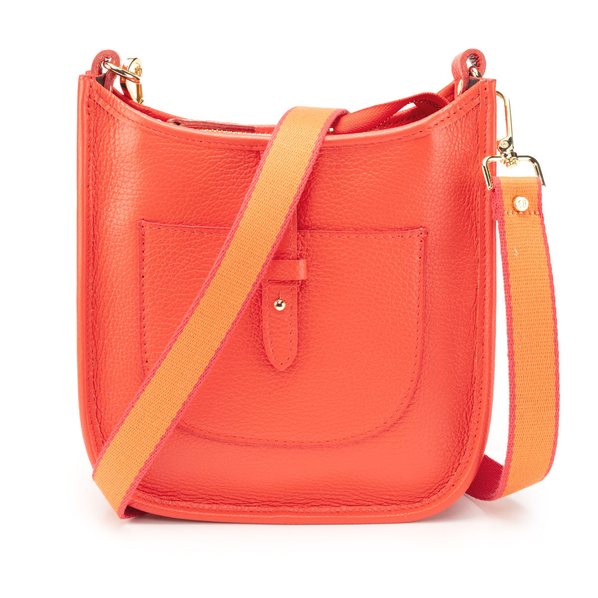 Image of a Coral Orange Leather Messenger bag with striped strap for Women by Elie Beaumont