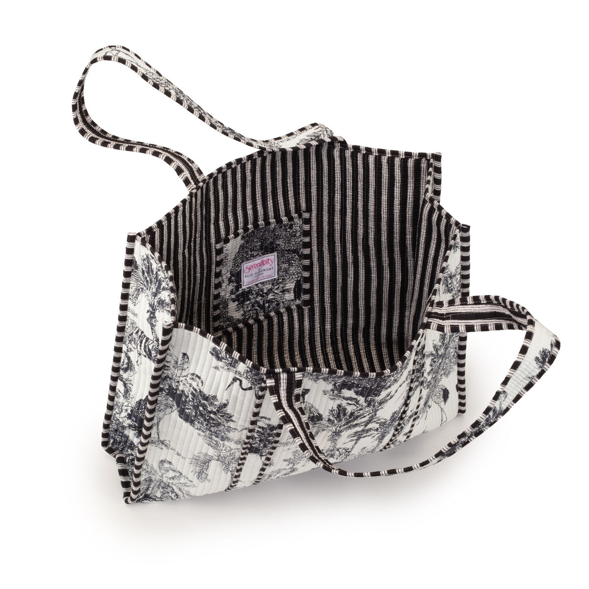 Interior Image of a Crane print cotton tote bag for women by Serendipity from Elie Beaumont