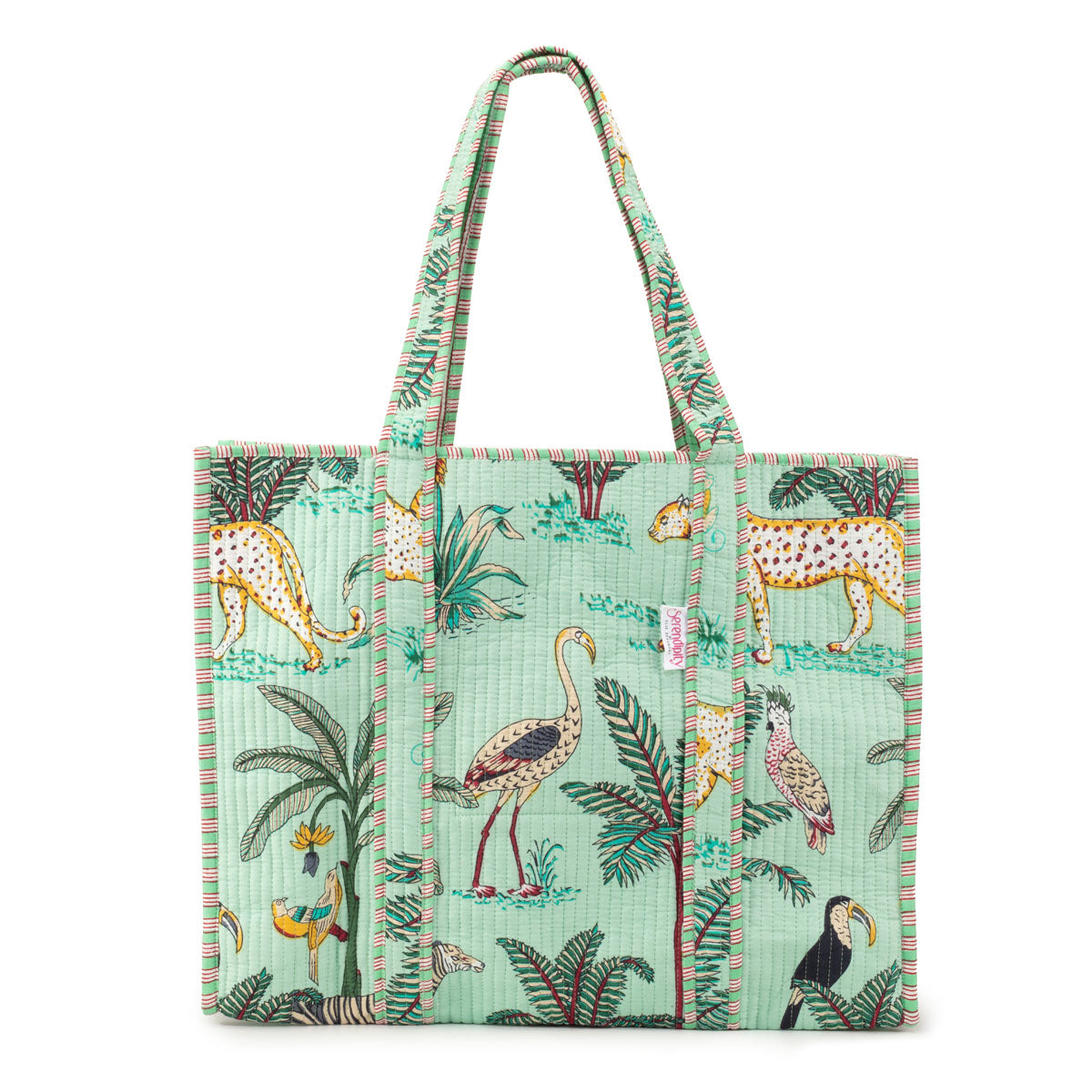 Image of a Mint Jungle print cotton tote bag for women by Serendipity from Elie Beaumont