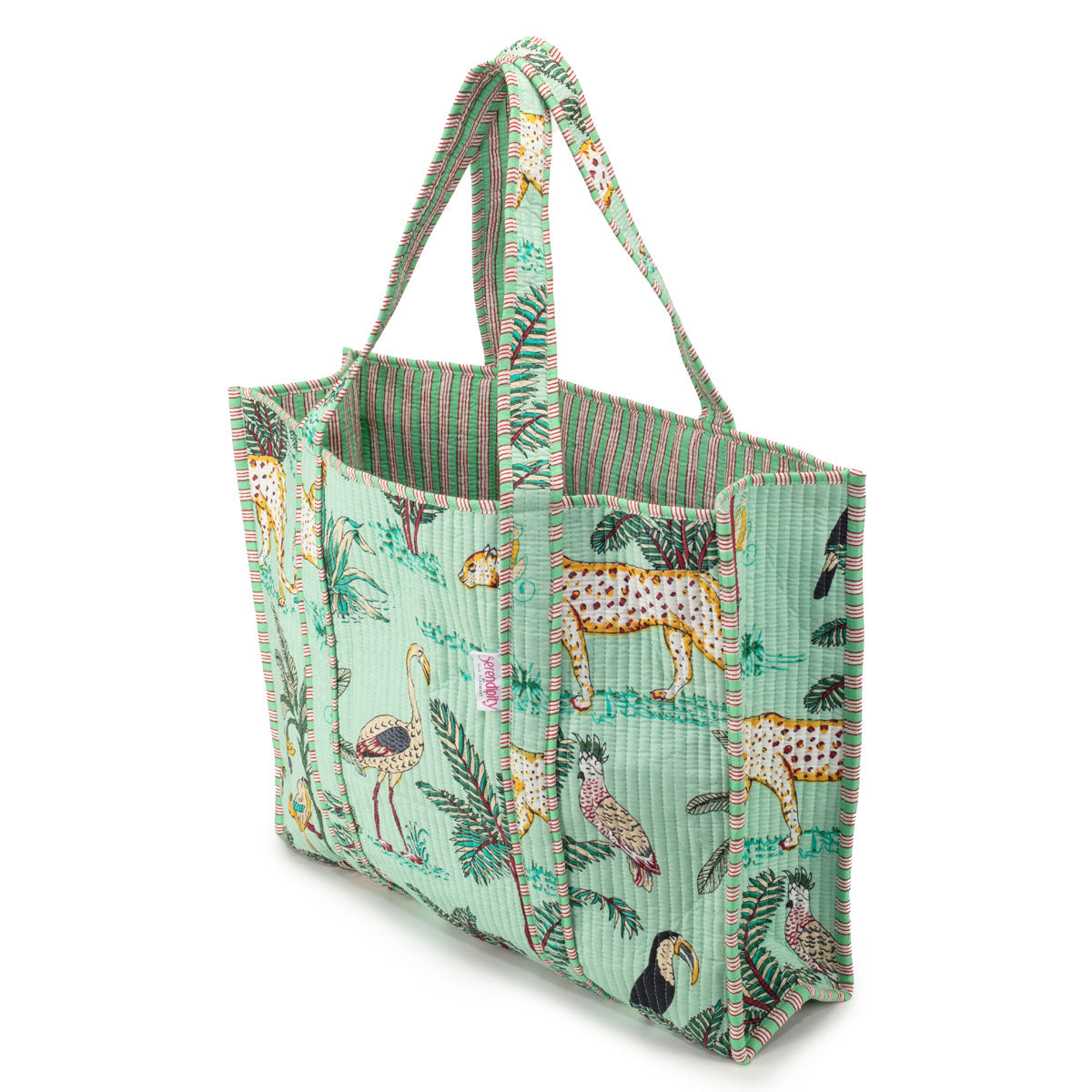 Image of a Mint Jungle print cotton tote bag for women by Serendipity from Elie Beaumont