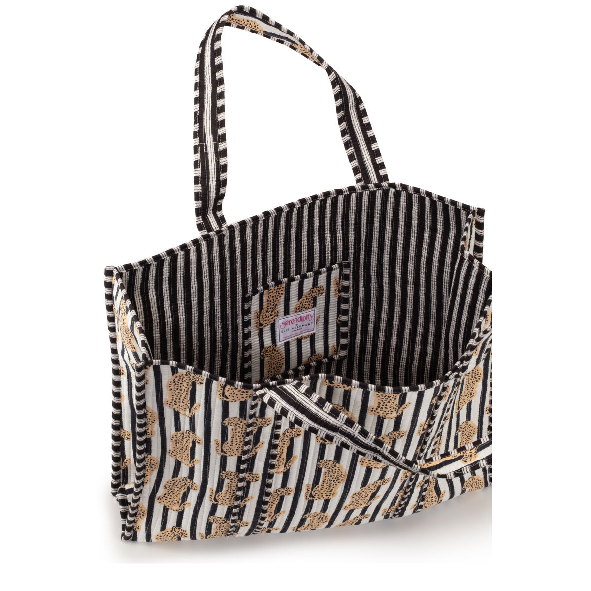 Interior Image of a Leopard print cotton tote bag for women by Serendipity from Elie Beaumont