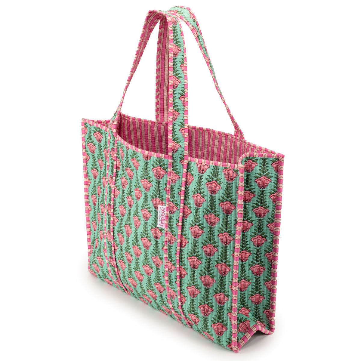 Image of a Lt Green Lotus print cotton tote bag for women by Serendipity from Elie Beaumont