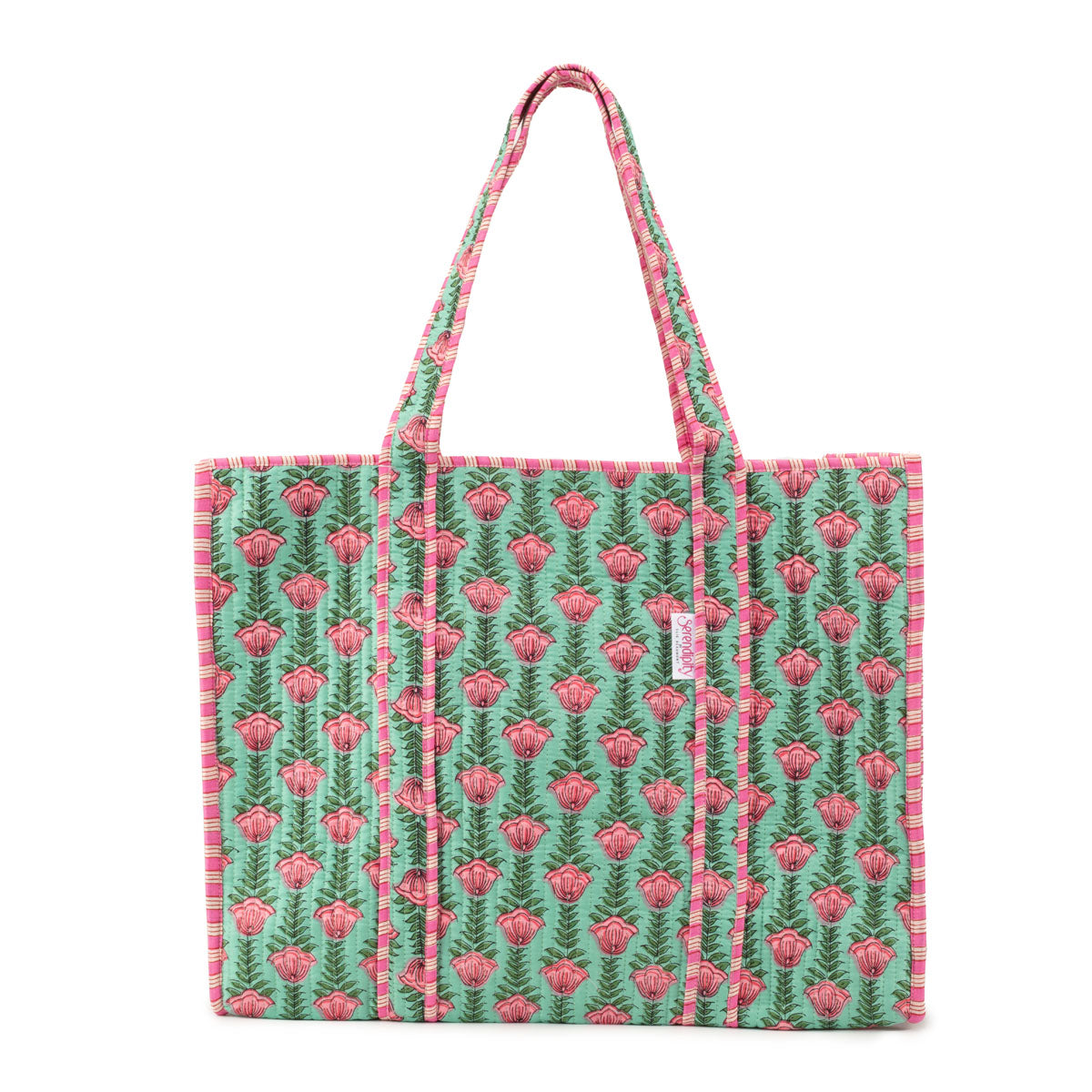 Image of a Lt Green Lotus print cotton tote bag for women by Serendipity from Elie Beaumont