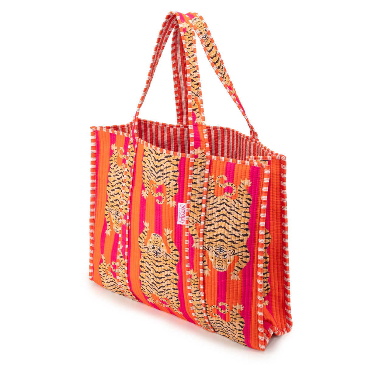 Image of a Tibetan Tiger print cotton tote bag for women by Serendipity from Elie Beaumont