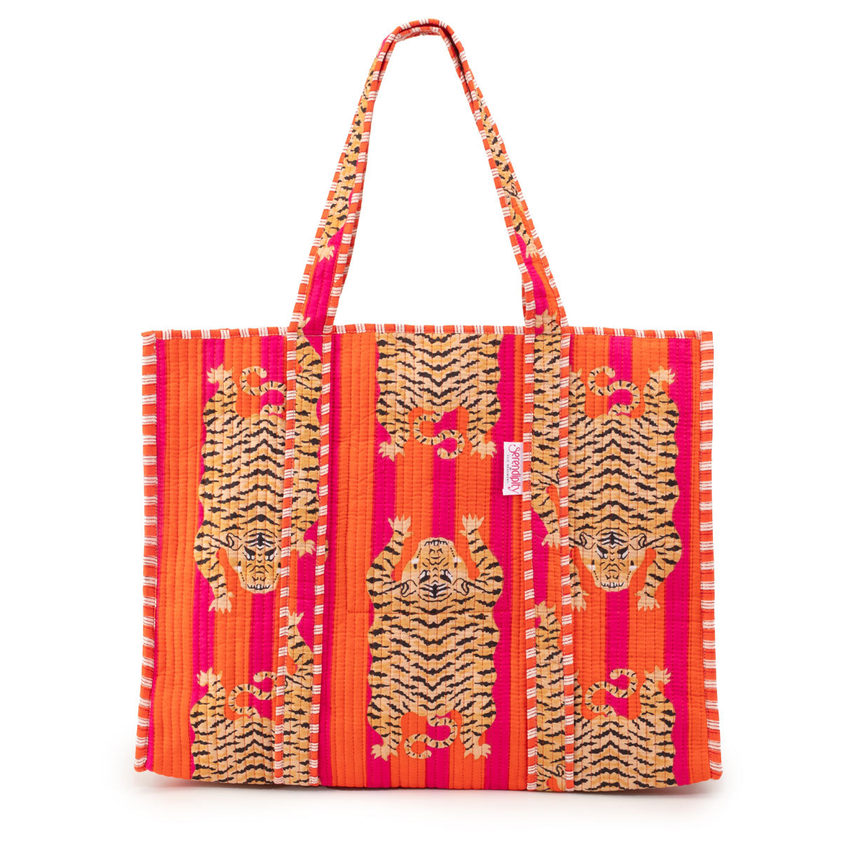 Image of a Tibetan Tiger print cotton tote bag for women by Serendipity from Elie Beaumont