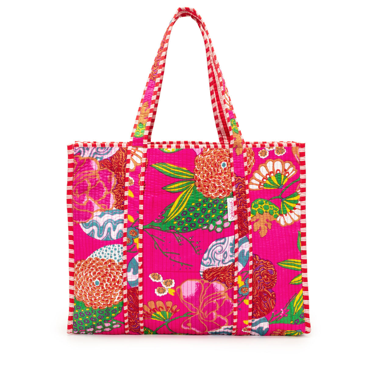Image of a Tropical Fuschia print cotton tote bag for women by Serendipity from Elie Beaumont