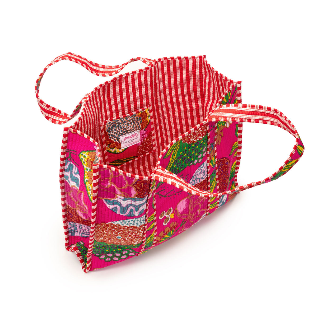 Interior Image of a Tropical Fuschia print cotton tote bag for women by Serendipity from Elie Beaumont