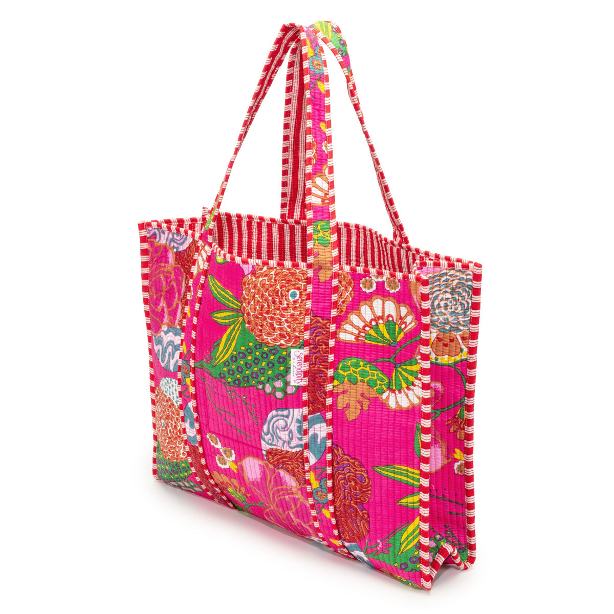 Image of a Tropical Fuschia print cotton tote bag for women by Serendipity from Elie Beaumont