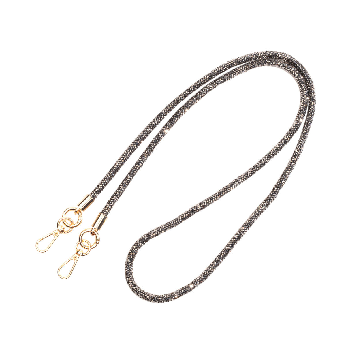 Image of the flat laid Diamante Black Lanyard Strap for Women by Elie Beaumont