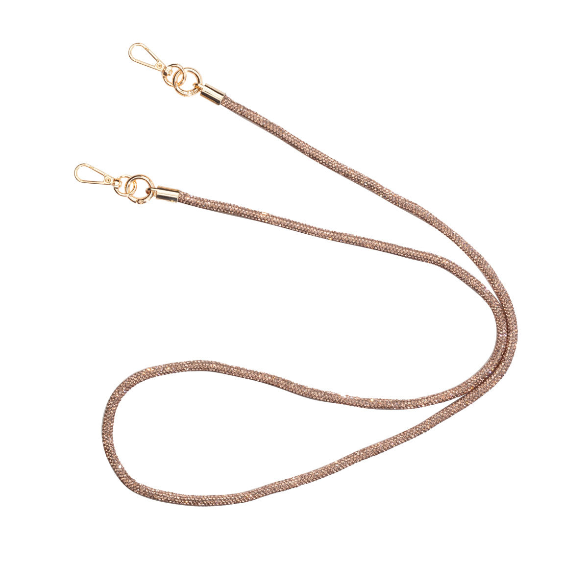 Image of the splayed flat laid Diamante Champagne Lanyard Strap for Women by Elie Beaumont