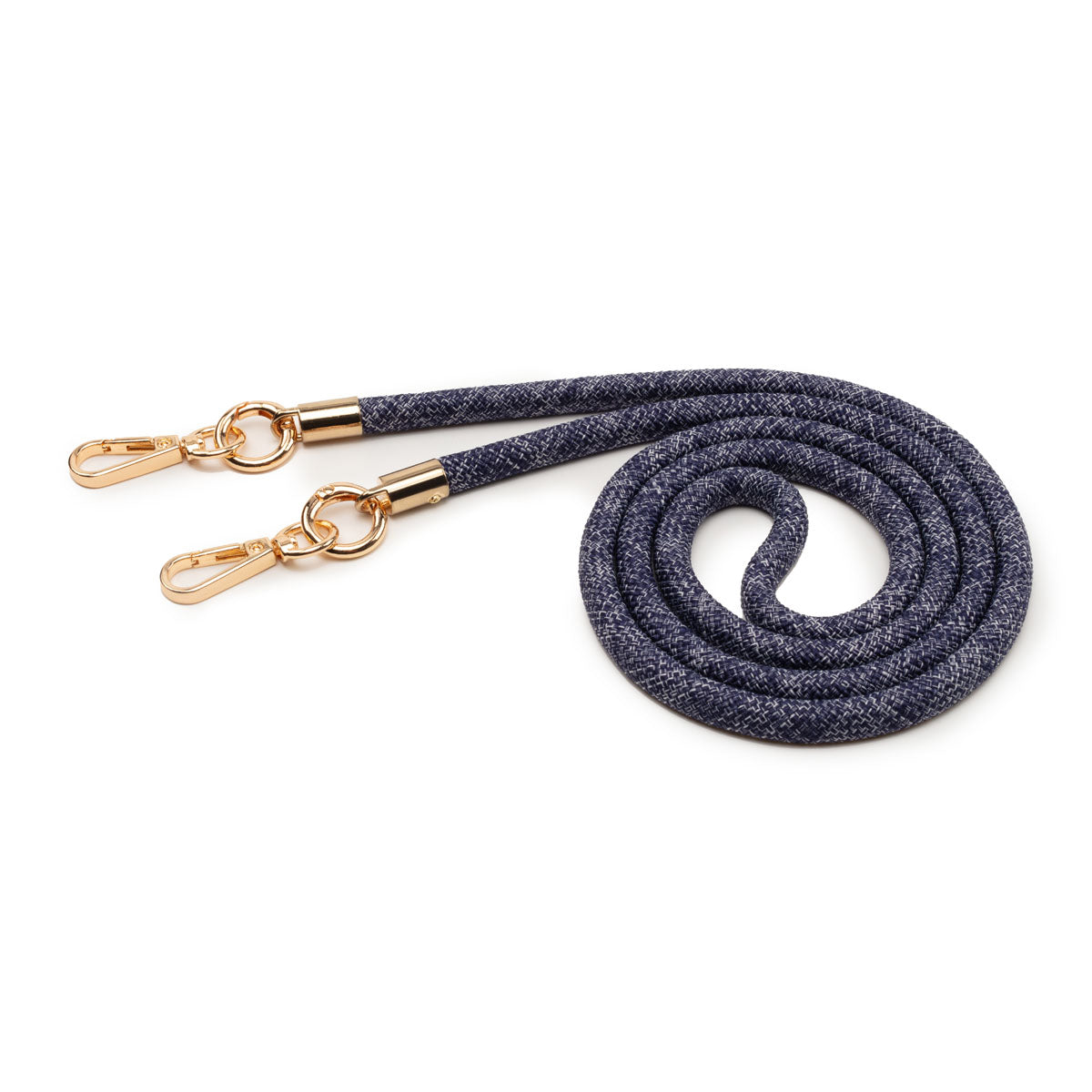 Image of the coiled Distressed Denim Lanyard Strap for Women by Elie Beaumont