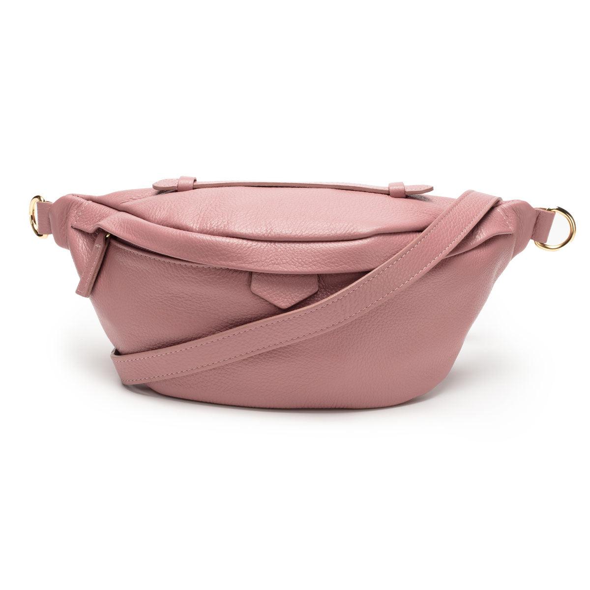 Image of a Dusty Rose Leather Arc Sling Bag with matching strap for Women by Elie Beaumont