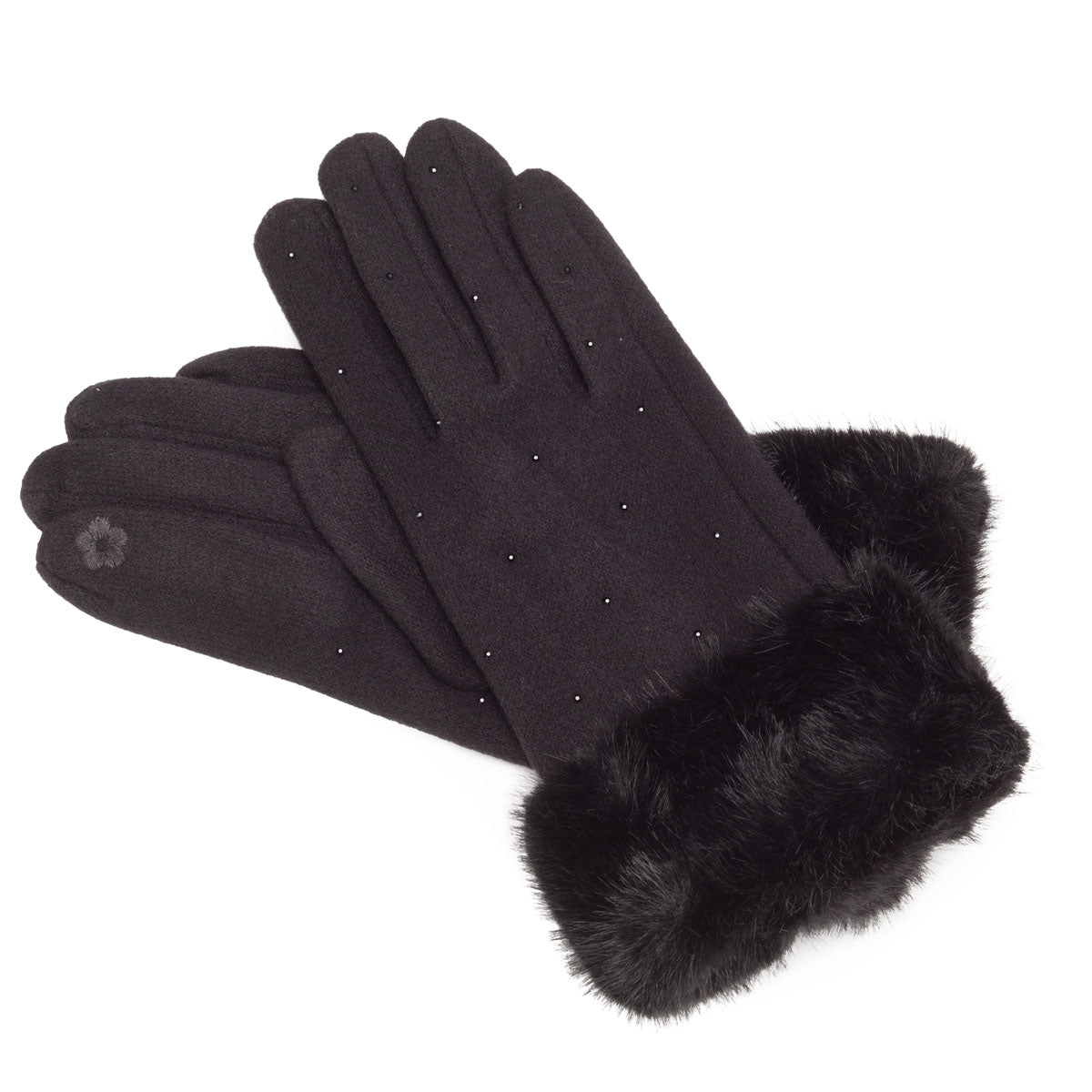 Gloves Fur Cuff Dia - Black