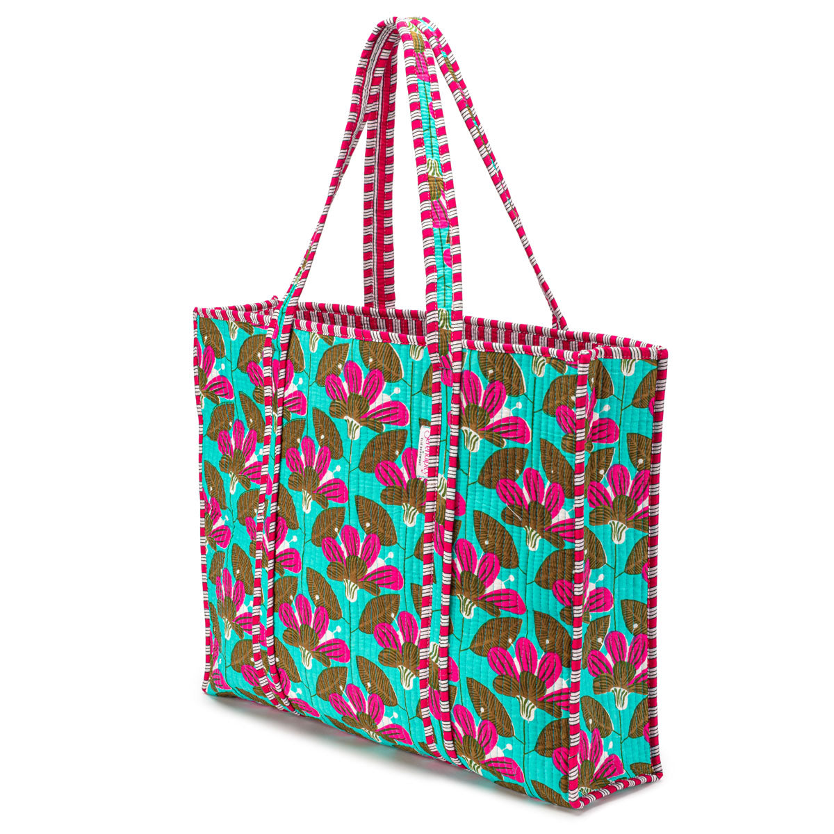 Serendipity Cotton Quilted Tote - Turquoise Blossom