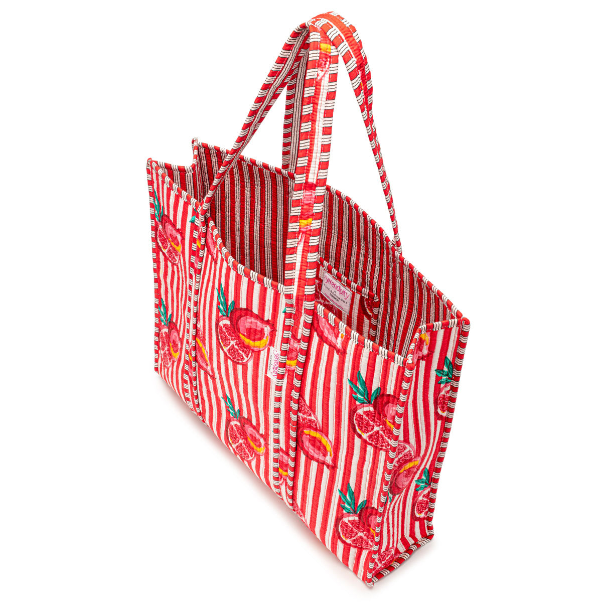 Serendipity Cotton Quilted Tote - Pink Pomegranate