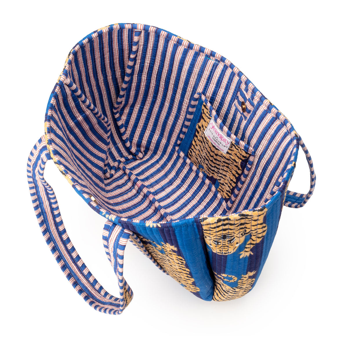 Serendipity Cotton Shoulder Tote - Blue Tibetan Tiger
