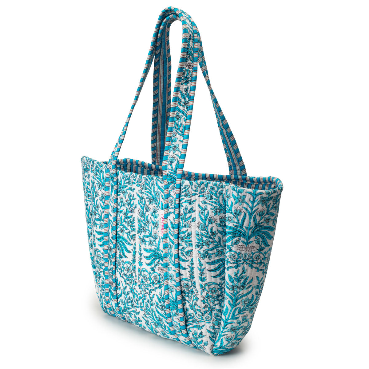 Serendipity Cotton Shoulder Tote - Aqua Baroque