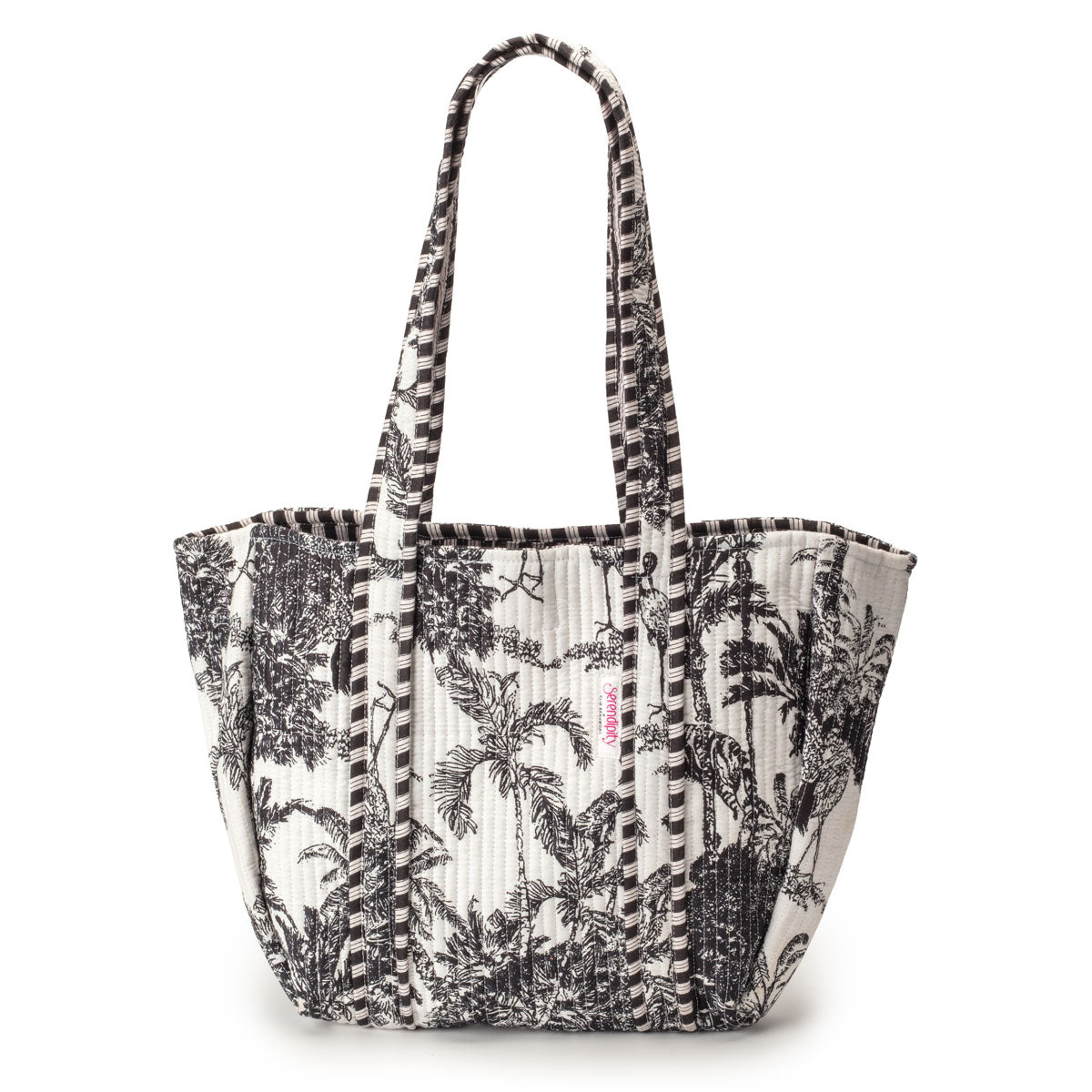 Serendipity Cotton Shoulder Tote - Black & White Crane