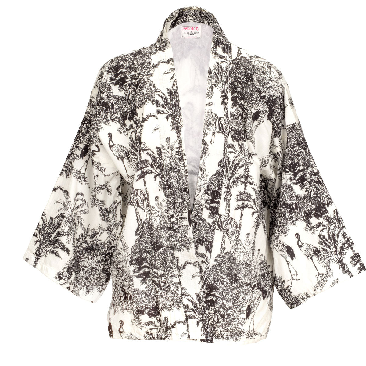 Serendipity Kimono Short - Black / White Crane