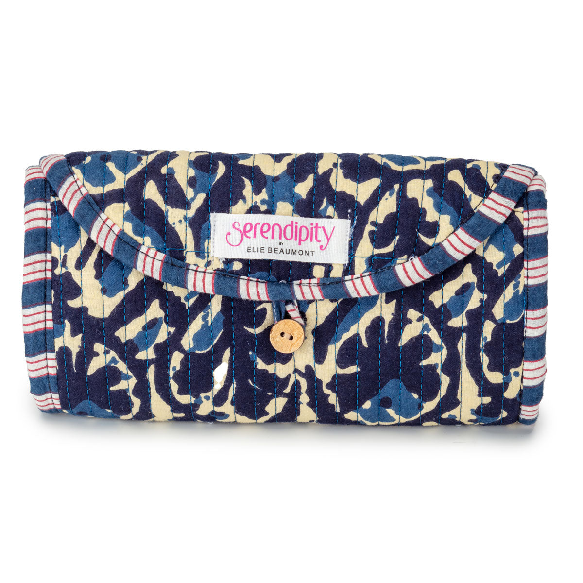 Serendipity Cotton Cosmetic/Jewellery Roll - Indigo Ikat