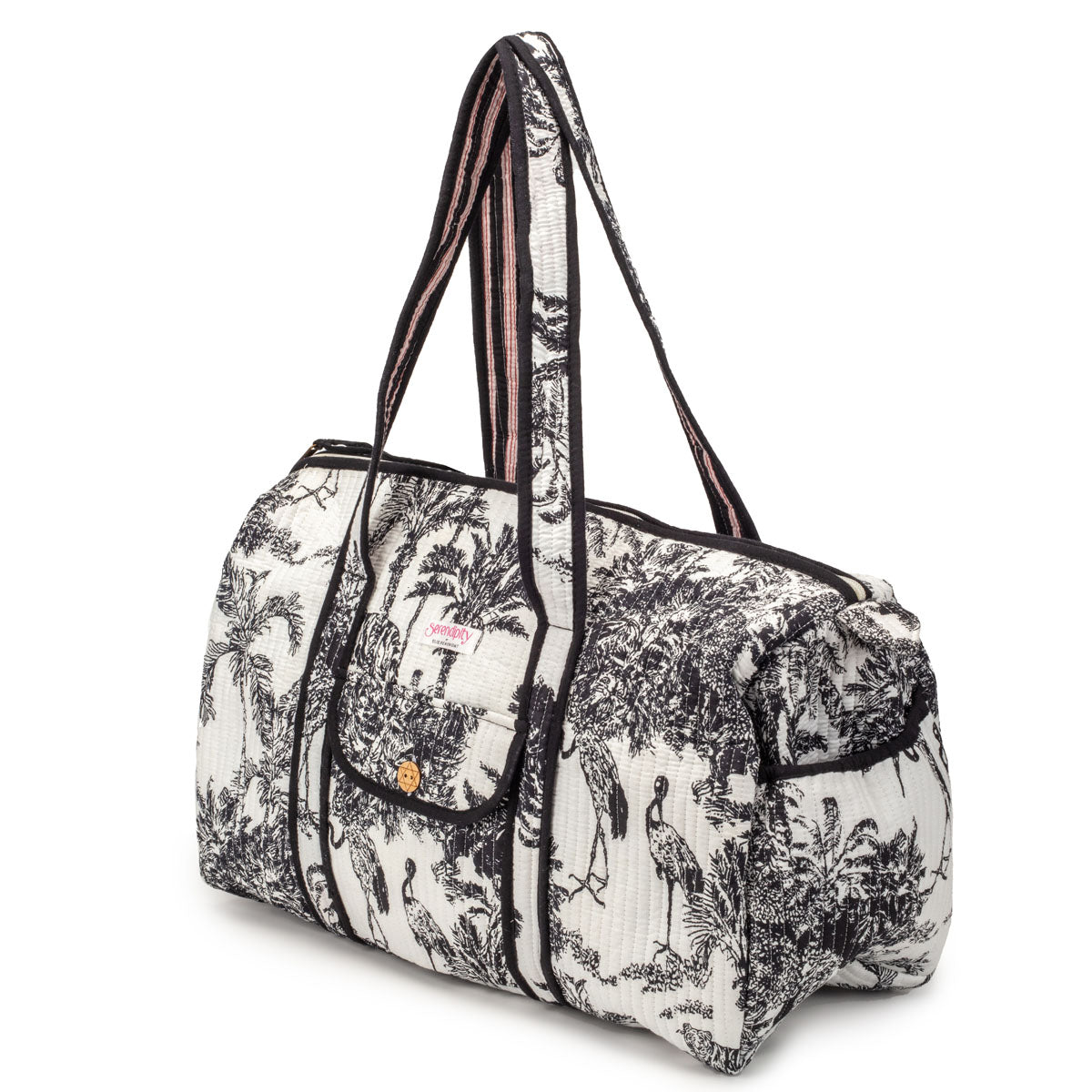 Serendipity Cotton Weekender Duffel Bag - Black / White Crane