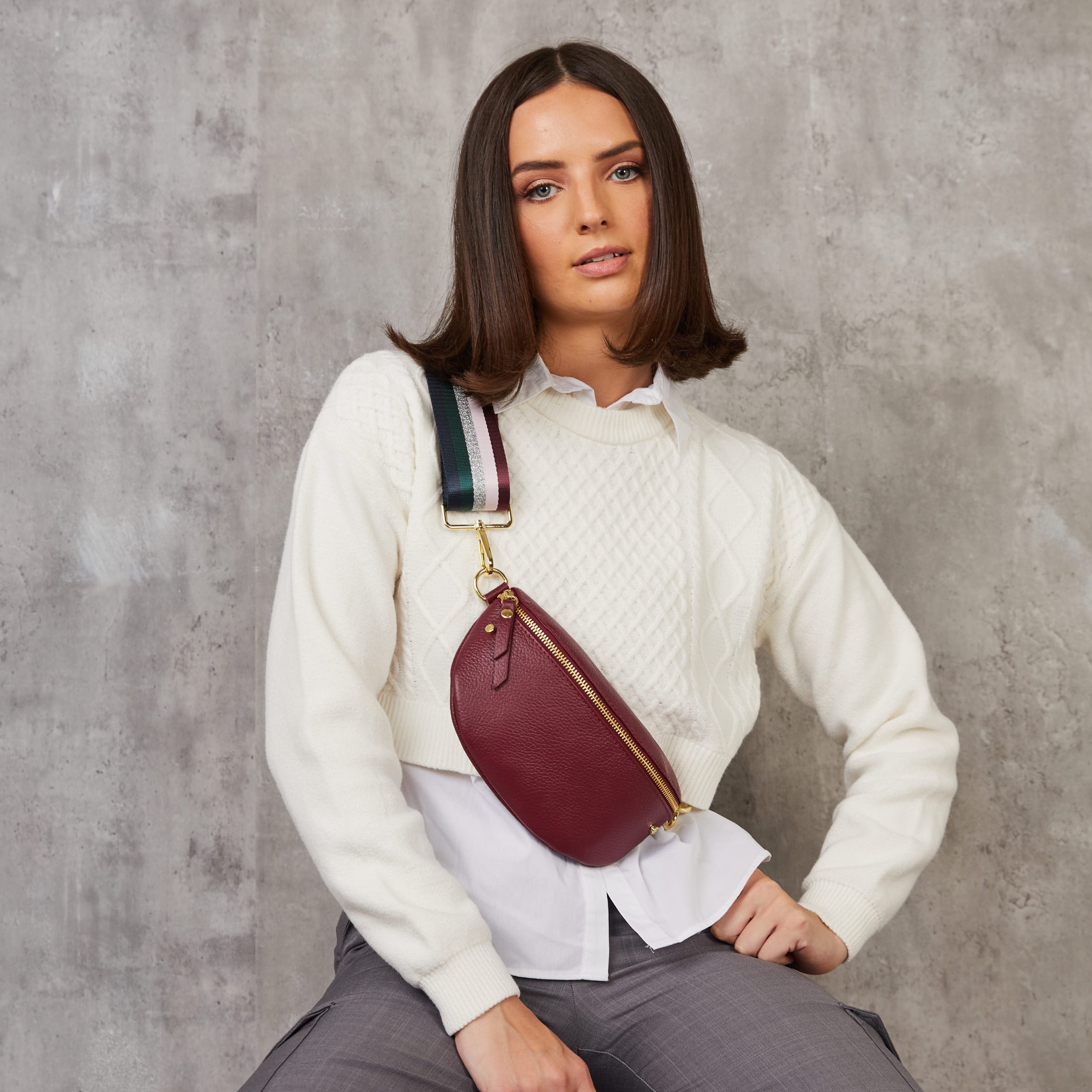 Sling Bag - Wine with Colour Stripe Strap