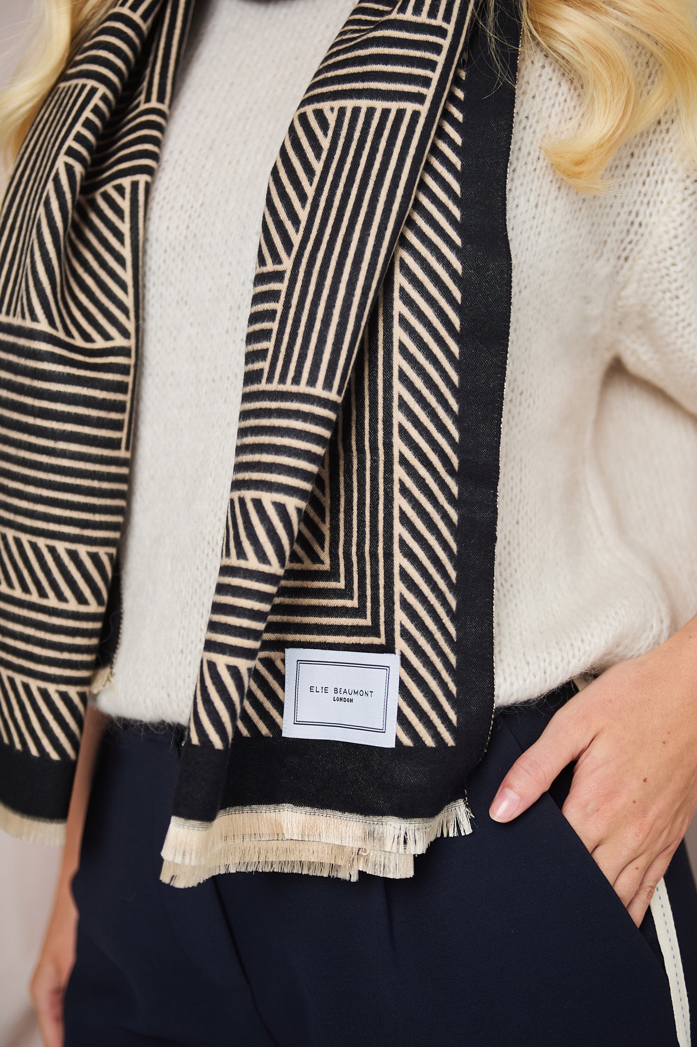 Winter Scarf - Black & Sand Geometric