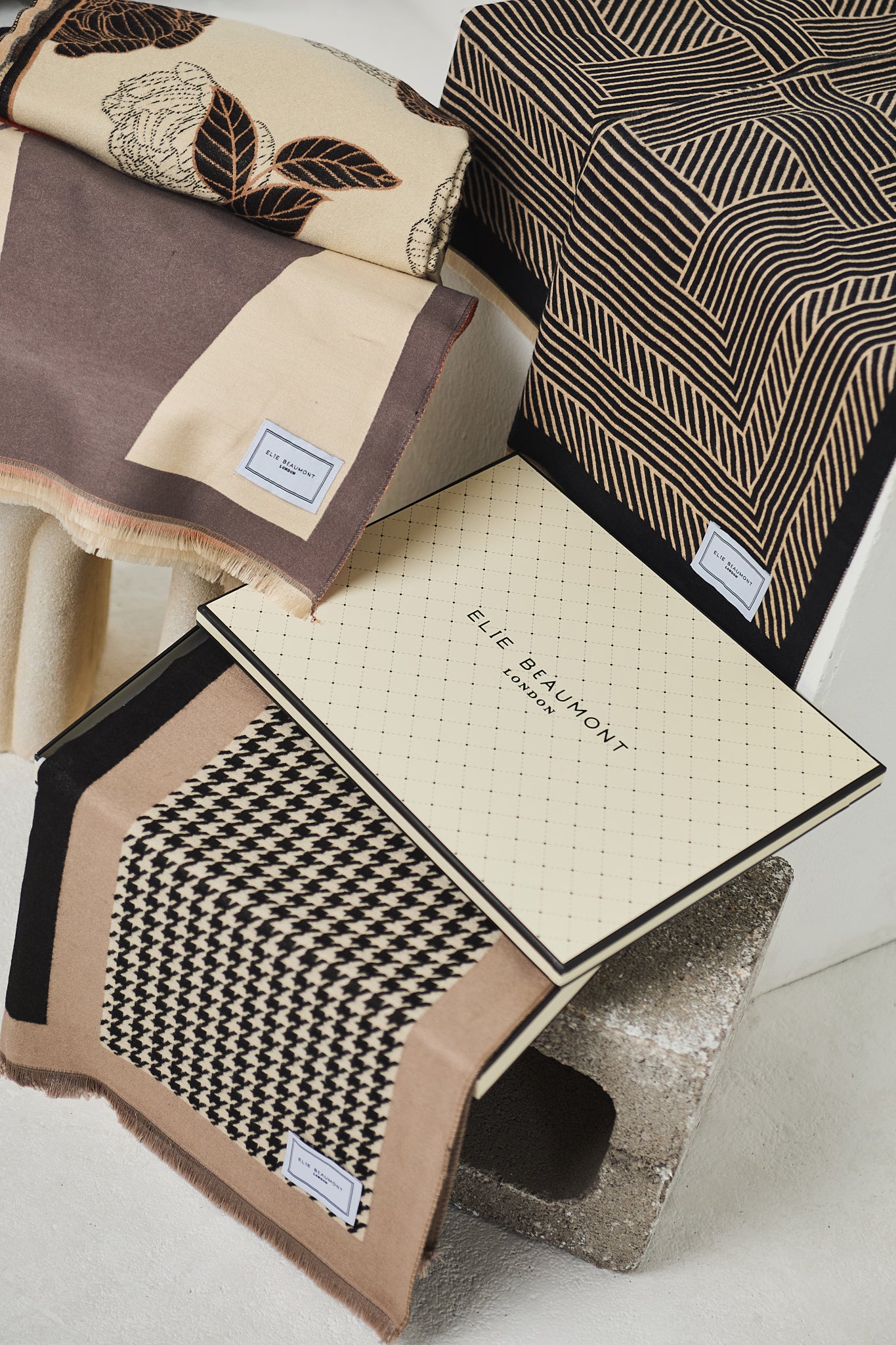 Winter Scarf - Grey / Ivory & Brick Geometric