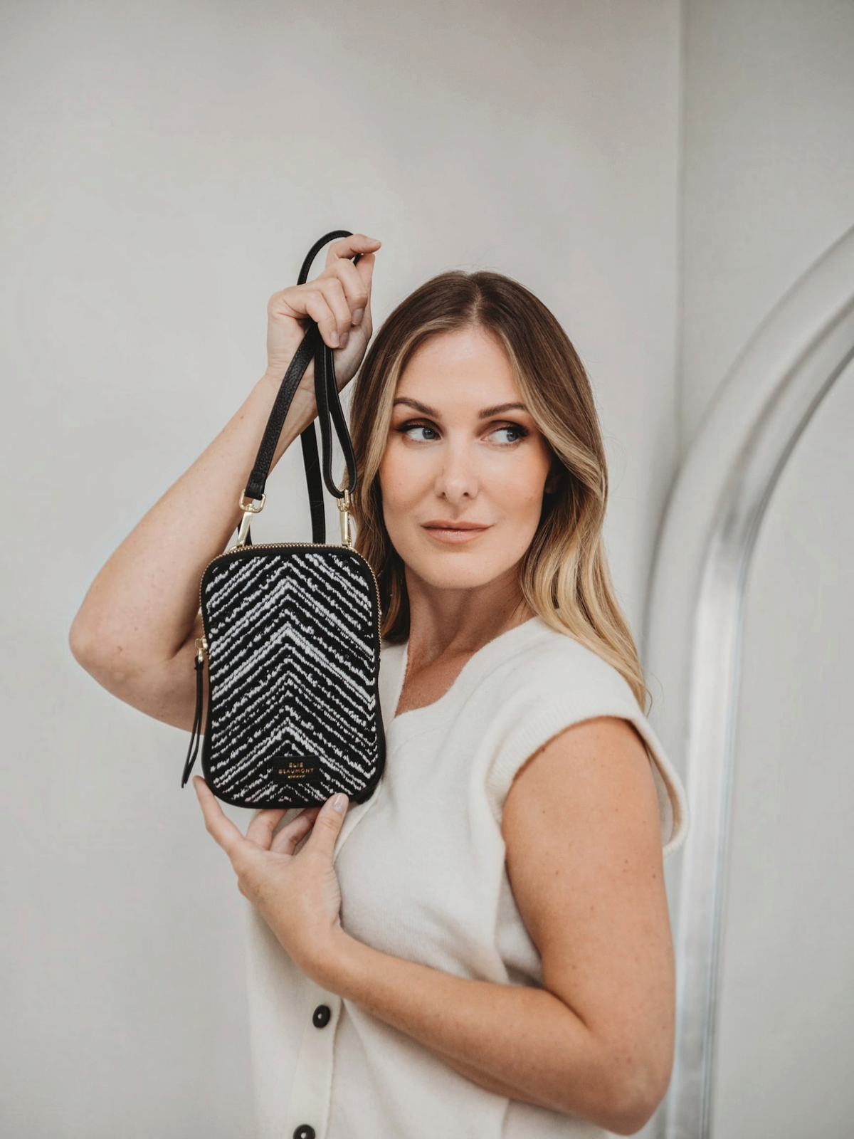 Phone Bag - Black Chevron Velvet