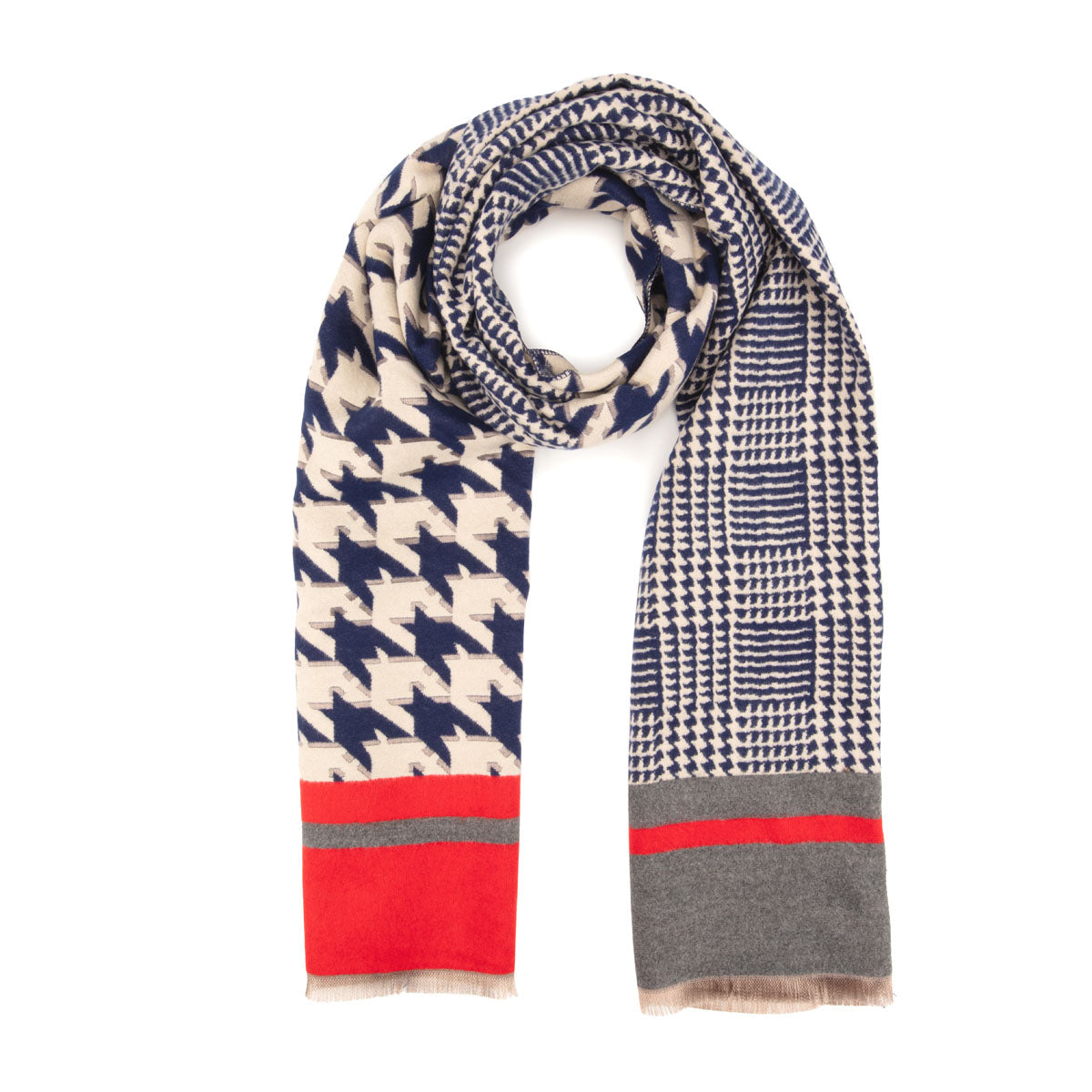 Winter Scarf - Navy Blue Dogtooth Checks